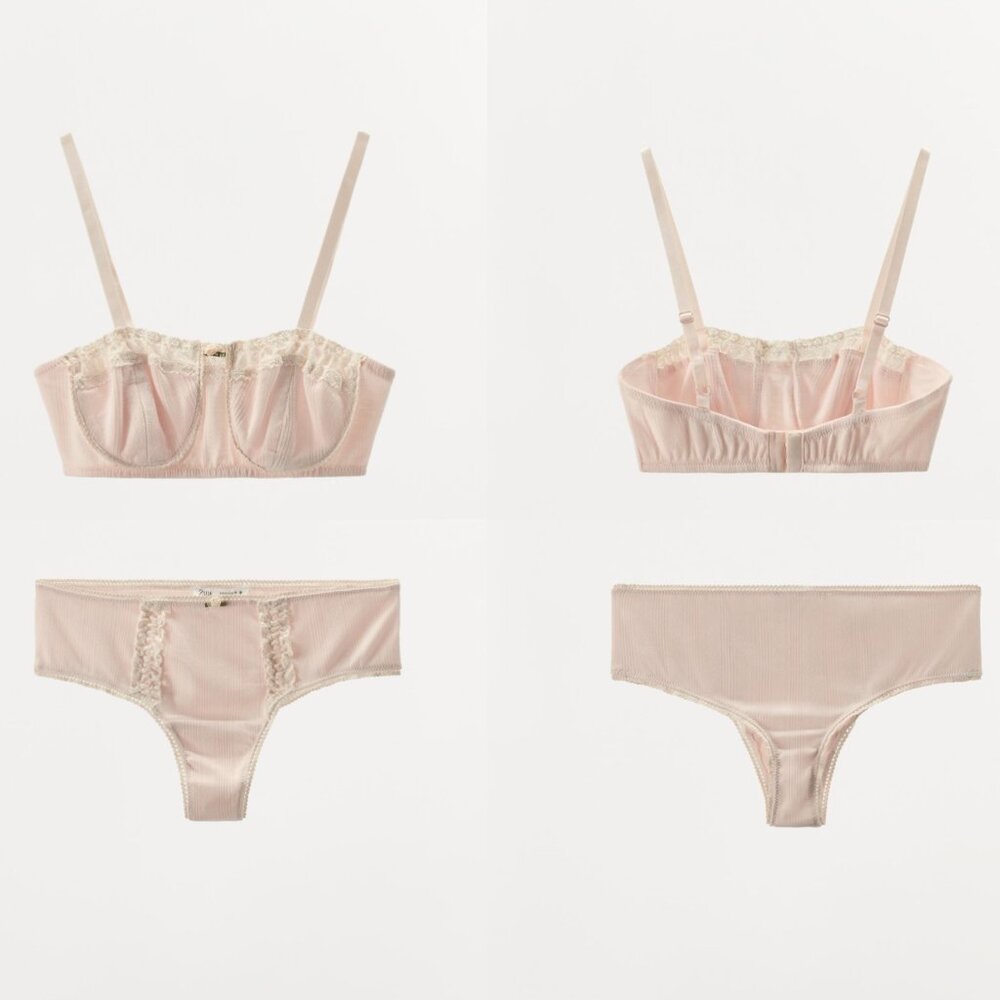 ZARA Lingerie Set – Pale Pink Lace Bralette & Thong (NWT)